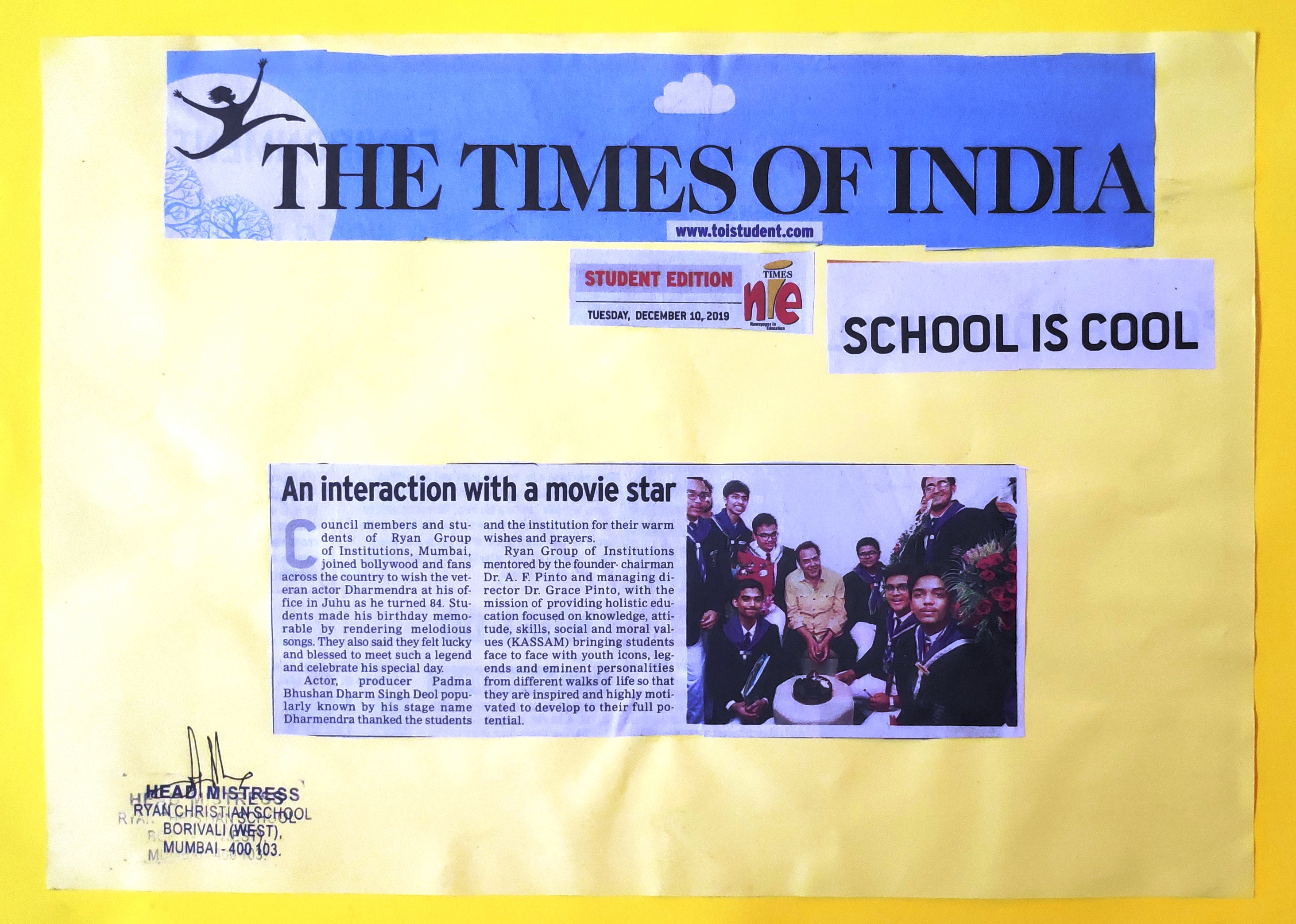 Interaction with Dharmendra was featured in Times Of India